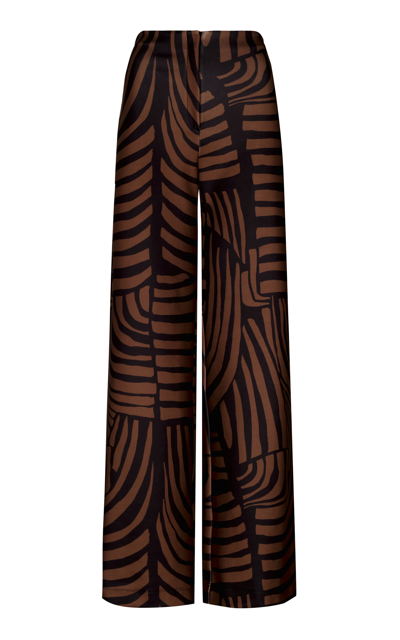 Shop Andres Otalora Encantadores Printed High-rise Flared-leg Pants In Brown