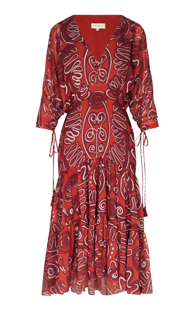 Shop Andres Otalora Pisca Printed Chiffon Midi Dress In Red