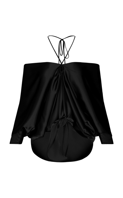 Shop Andres Otalora A La Conquista Draped Silk Charmeuse Top In Black
