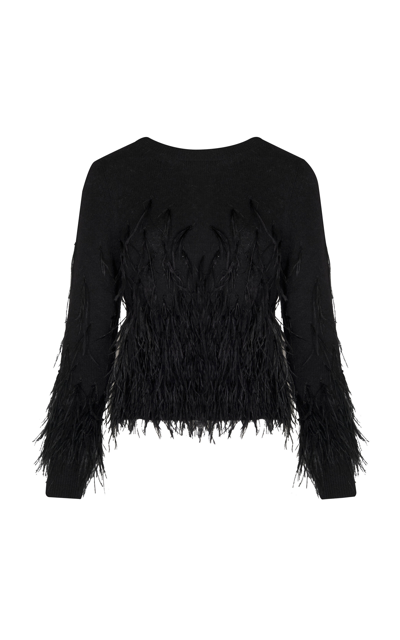 Shop Andres Otalora Solo Canto Feather-embellished Alpaca-wool Knit Top In Black