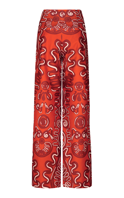 Shop Andres Otalora Encantadores Printed High-rise Flared-leg Pants In Red