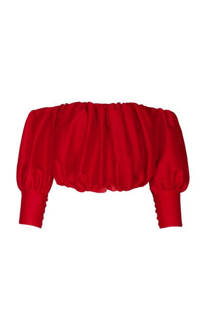 Shop Andres Otalora Chibcha Gathered Off-the-shoulder Top In Red