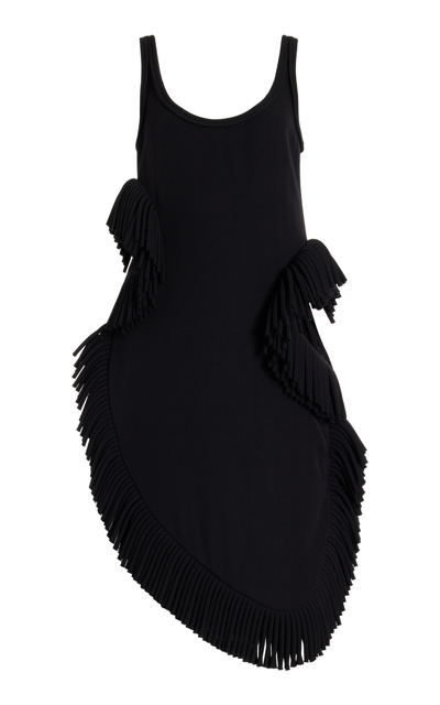 Shop Diotima Scatter Fringed Cutout Wool Midi Dress In Black