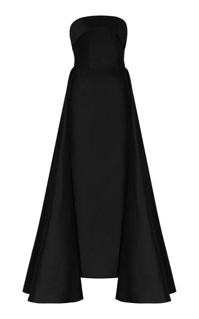 Shop Andres Otalora Segunda Copa Convertible Strapless Taffeta Maxi Dress In Black