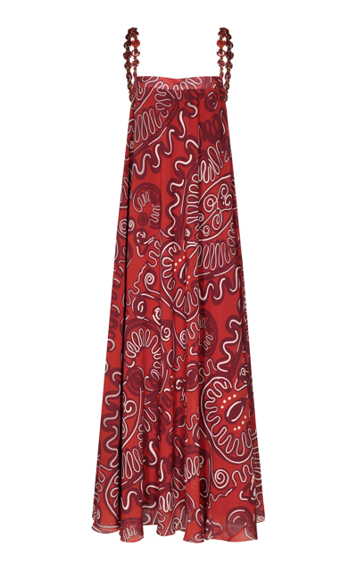 Shop Andres Otalora Delatada Printed Chiffon Tent Maxi Dress In Red