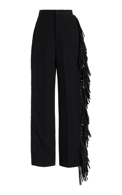 Shop Diotima Langley Fringed Wool-satin Wide-leg Pants In Black