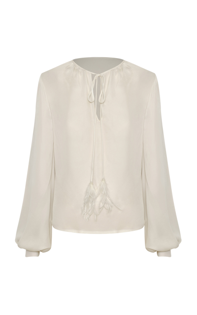Shop Andres Otalora Juramento Fiel Tie-neck Silk Georgette Top In Off-white