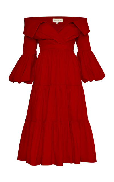 Shop Andres Otalora Tiempos Ajenos Tiered Cotton Poplin Midi Dress In Red