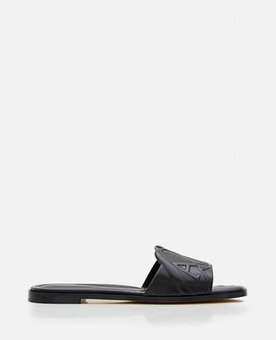 Shop Alexander Mcqueen Flat Leather Slide Sandal In Black