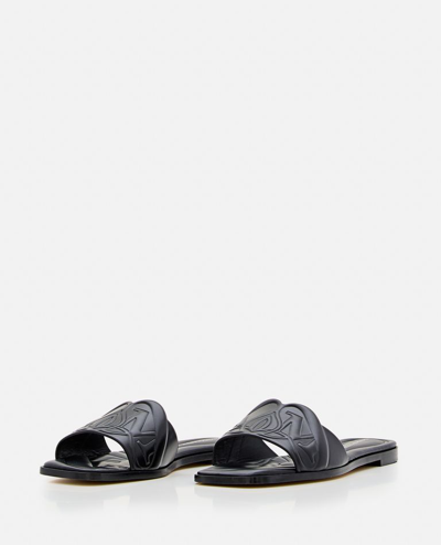 Shop Alexander Mcqueen Flat Leather Slide Sandal In Black