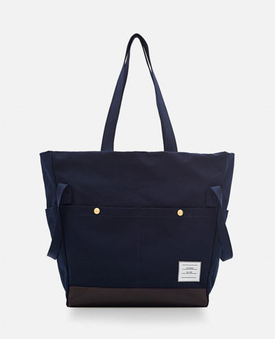 Shop Thom Browne Cotton Pocket Tote Bag In Blue