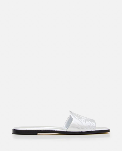 Shop Alexander Mcqueen Flat Leather Slide Sandal In Silver