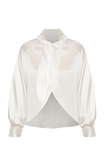 Shop Andres Otalora Solo De Ti Tie-neck Silk Satin Top In Off-white