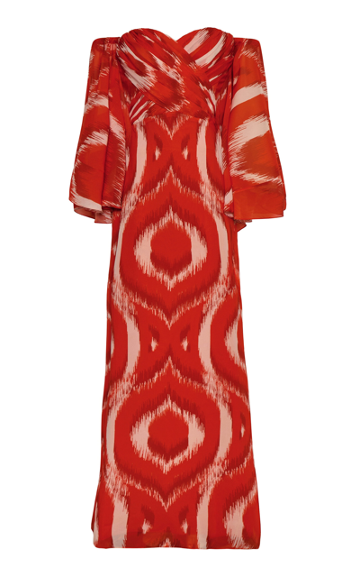 Shop Andres Otalora Un Verso Off-the-shoulder Chiffon Maxi Dress In Red
