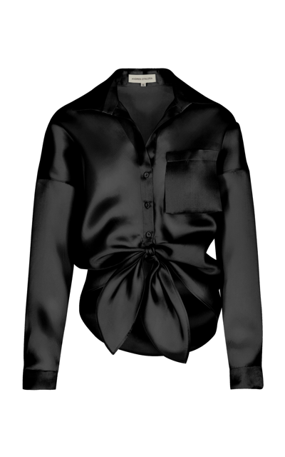 Shop Andres Otalora No Olvidas Tie-detailed Silk Organza Shirt In Black