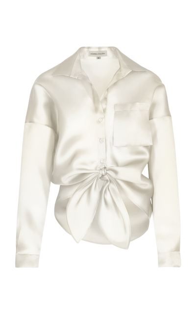 Shop Andres Otalora No Olvidas Tie-detailed Silk Organza Shirt In Off-white