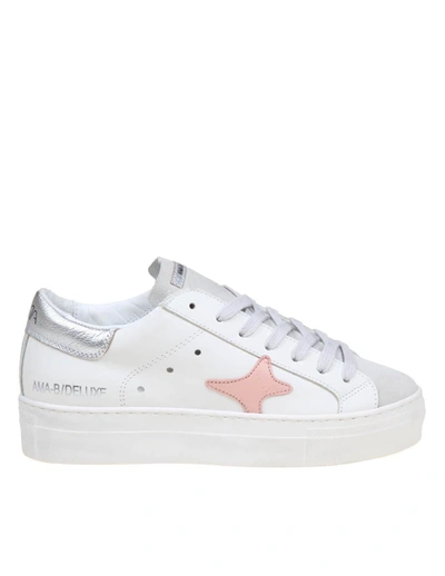 Shop Ama Brand Leather Sneakers In White/pink