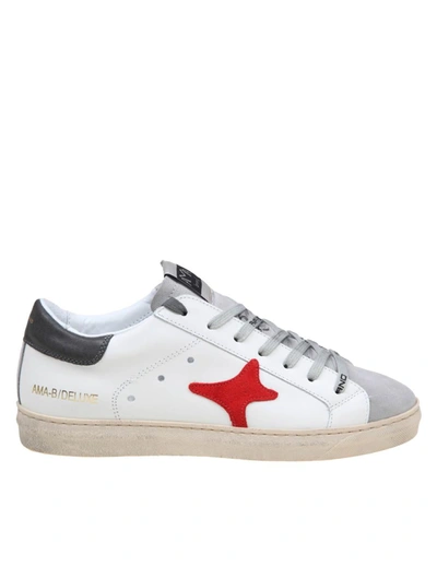 Shop Ama Brand Leather Sneakers In White/grey
