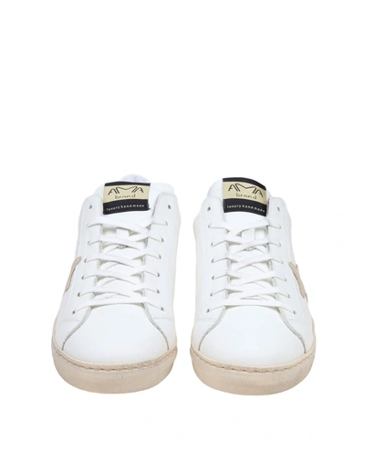 Shop Ama Brand Leather Sneakers In White/taupe