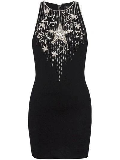 Shop Balmain Falling Stars Short Dress With Embroidery In Black
