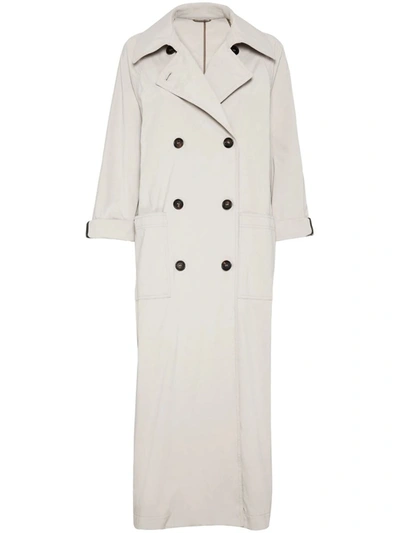 Shop Brunello Cucinelli Double-breasted Coat With Classic Lapels In Nude & Neutrals