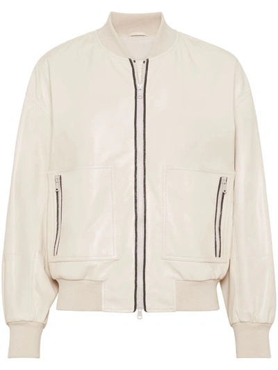 Shop Brunello Cucinelli Leather Jacket Jewelry In White
