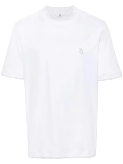 Shop Brunello Cucinelli T-shirt With Embroidery In White