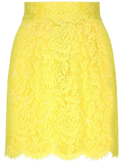 Shop Dolce & Gabbana Floral Lace Mini Skirt In Yellow & Orange