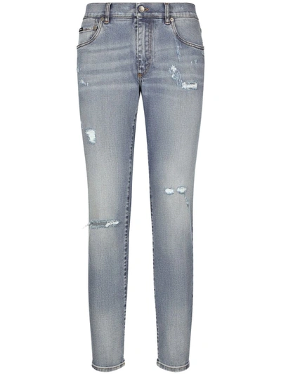 Shop Dolce & Gabbana Slim Jeans With Patch In Blue