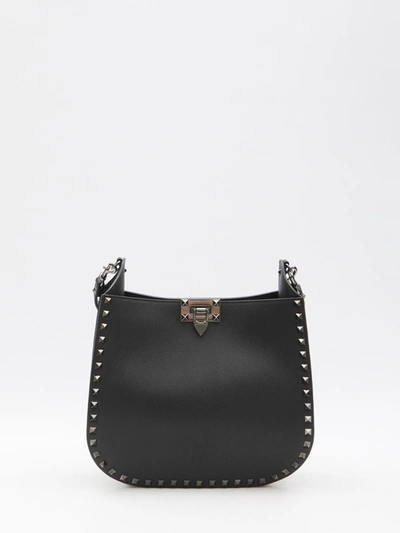 Shop Valentino Hobo Rockstud Bag In Black