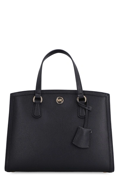 Shop Michael Michael Kors Chantal Leather Handbag In Black