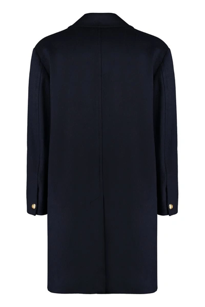 Shop Palm Angels Wool And Cashmere Coat In Blue
