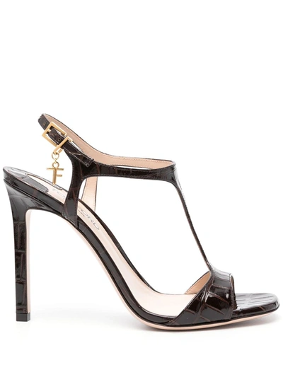 Shop Tom Ford Angelina Leather Sandals 105mm In Brown