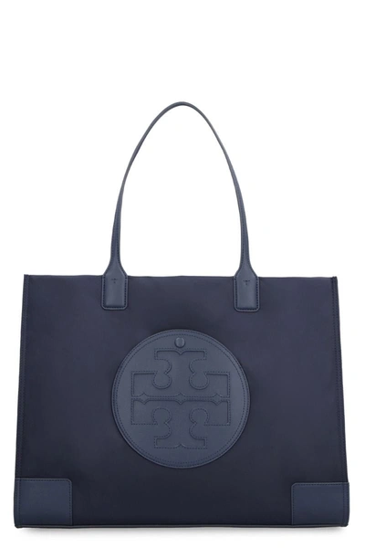 Tory Burch 'ella Small' Blue Tote Bag With Tonal Logo Detail In Blue