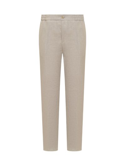 Shop Etro Linen Trousers In Pergamena Scuro 1