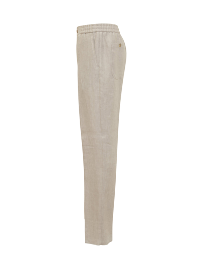 Shop Etro Linen Trousers In Pergamena Scuro 1