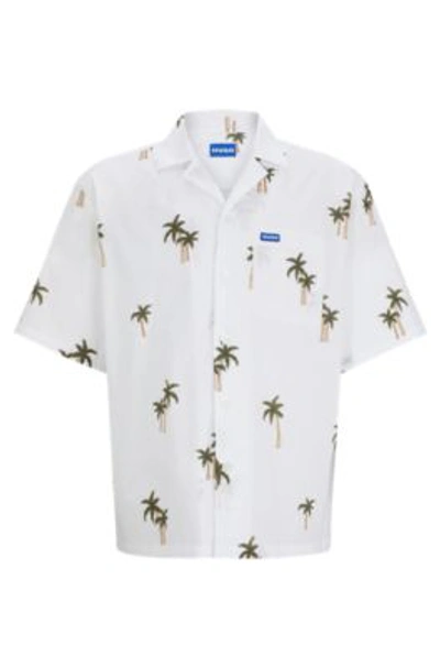 Shop Hugo Oversize-fit Shirt In Printed Cotton Poplin In White
