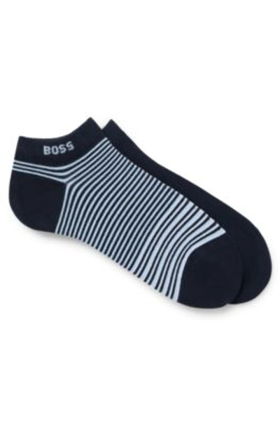 Shop Hugo Boss Two-pack Of Ankle-length Socks With Logo Details In Dark Blue