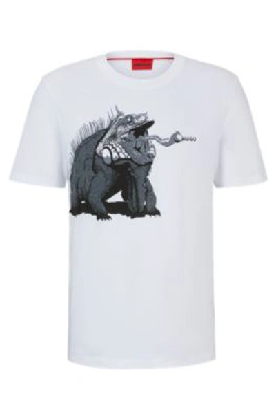 Shop Hugo Cotton-jersey Regular-fit T-shirt With Seasonal Artwork In White