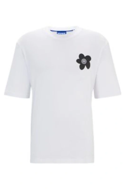 Shop Hugo Cotton-jersey T-shirt With Flower Logo Artwork In White