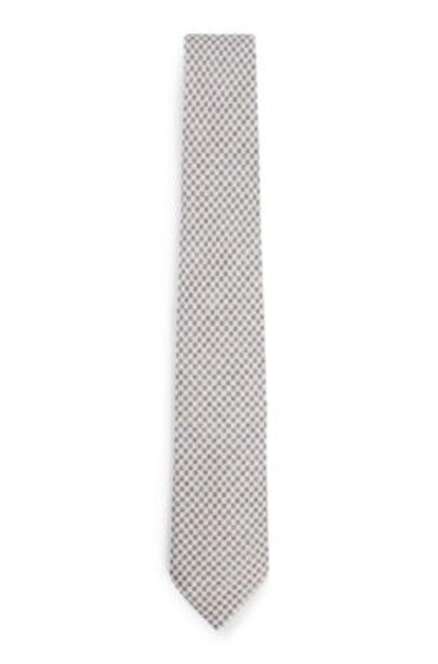 Hugo Boss Dot-print Tie In Linen And Cotton In Light Beige