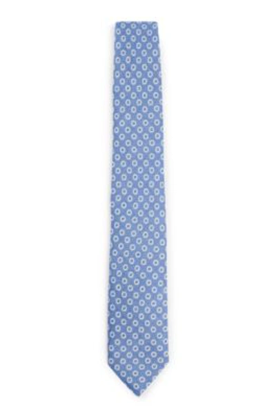 Hugo Boss Dot-print Tie In Linen And Cotton In Blue