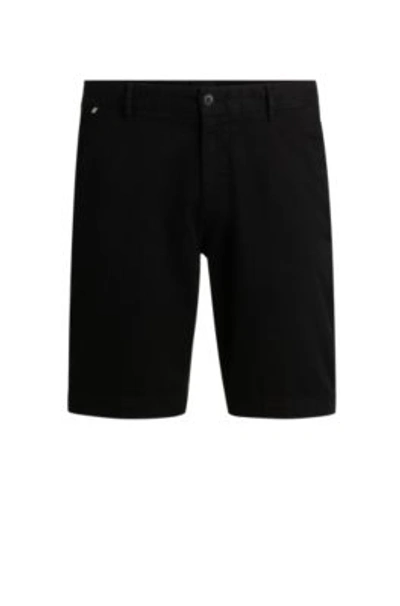 Shop Hugo Boss Slim-fit Shorts In Stretch-cotton Twill In Black