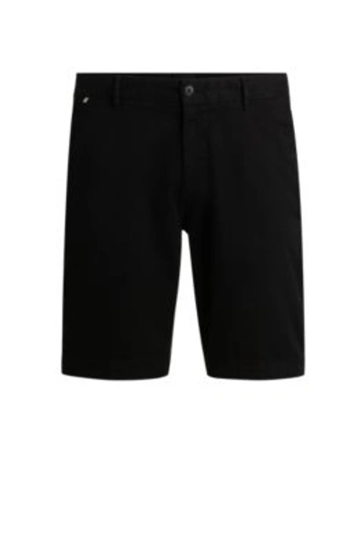 Hugo Boss Slim-fit Shorts In Stretch-cotton Twill In Black