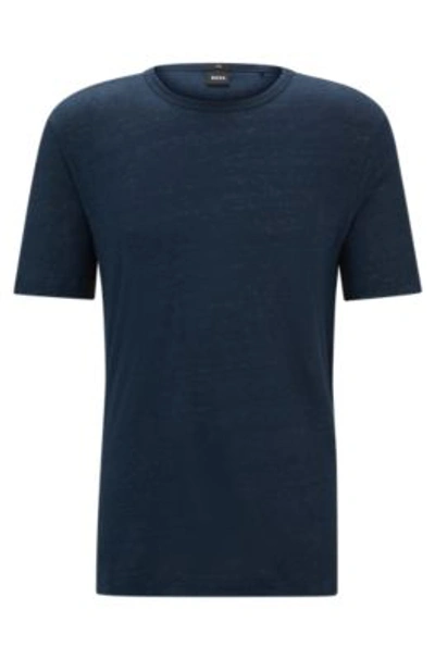 Shop Hugo Boss Regular-fit T-shirt In Linen In Dark Blue