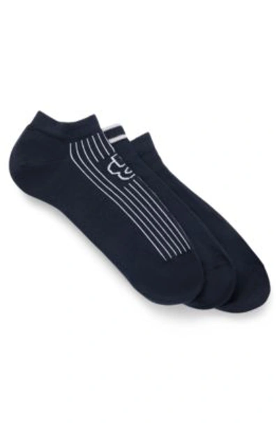 Shop Hugo Boss Three-pack Of Ankle-length Socks With Branding In Dark Blue