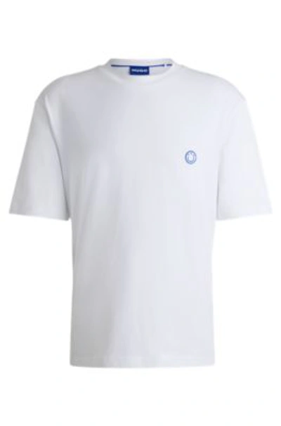 Shop Hugo Cotton-jersey T-shirt With Smiley-face Logo In White