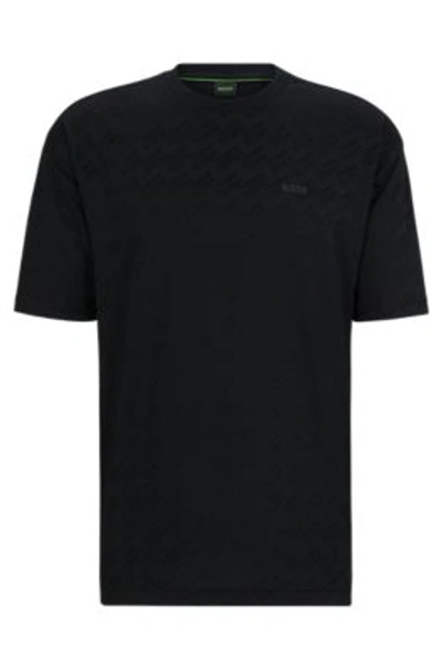 Shop Hugo Boss Relaxed-fit T-shirt With All-over Monogram Jacquard In Dark Grey
