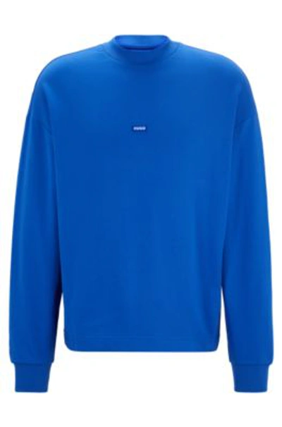 Shop Hugo Cotton-terry Sweatshirt With Blue Logo Label In Light Blue