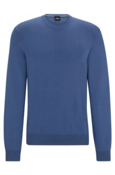 Shop Hugo Boss Regular-fit Sweater In 100% Cotton With Ribbed Cuffs In Light Blue